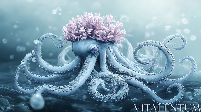 Marine Octopus with Pink Coral Crown AI Image