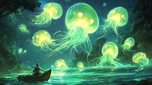 Luminescent Jellyfish Over Serene Lake