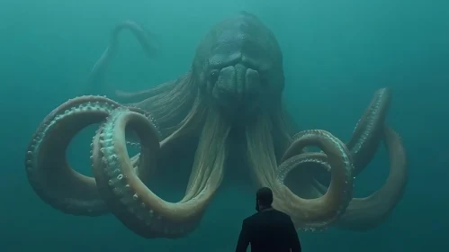 Giant Kraken Face-to-Face with Human Underwater