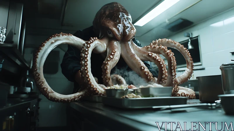 Surreal Octopus Cooking Scene AI Image