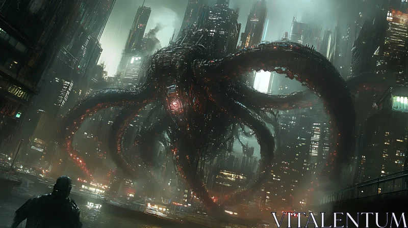 AI ART Dystopian City with Giant Tentacled Beast