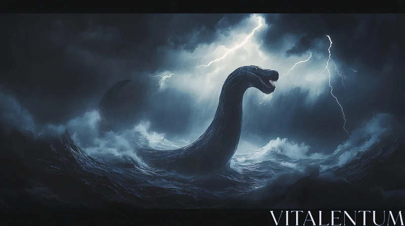 Mysterious Sea Monster Under Lightning AI Image