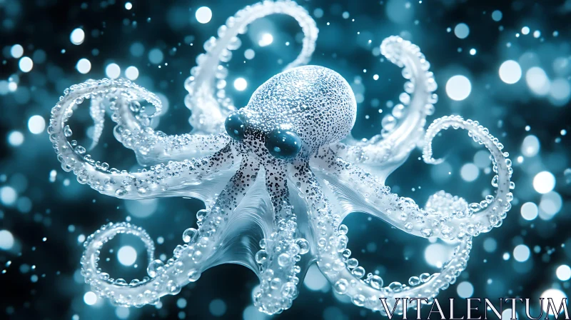 Translucent Octopus Amidst Dreamy Bokeh Lights AI Image