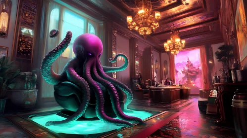 Mystical Octopus in Opulent Interior