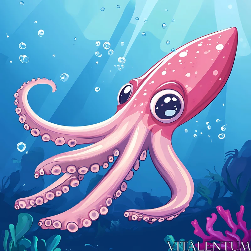 Colorful Marine Life: Cartoon Octopus AI Image