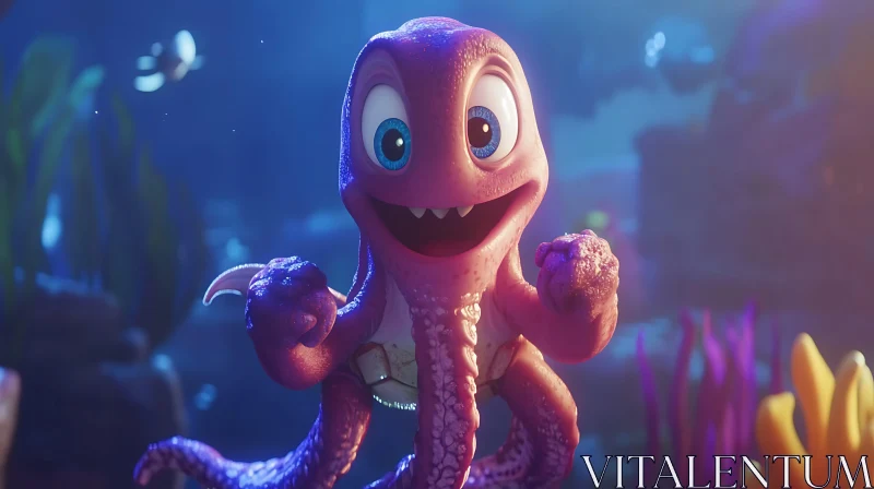 Playful Cartoon Octopus in Ocean Setting AI Image