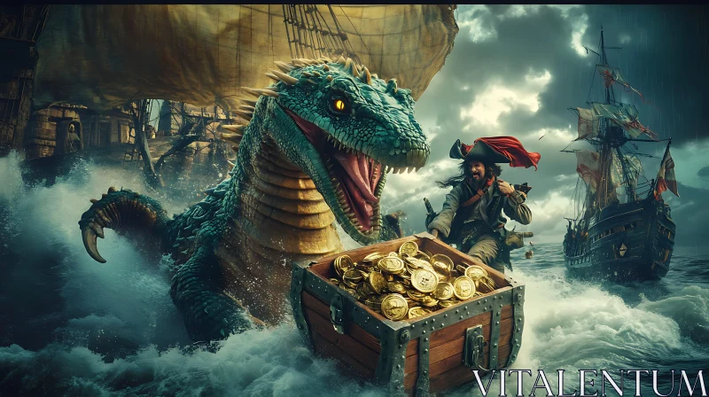 Epic Pirate and Dragon Treasure Encounter AI Image