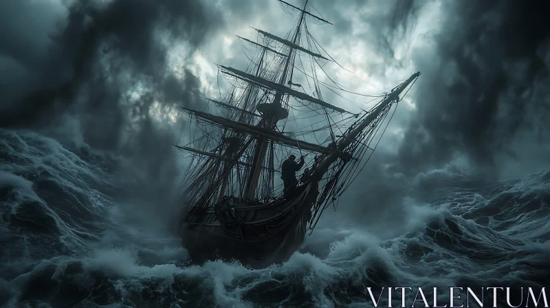 Ship Battling Stormy Seas AI Image