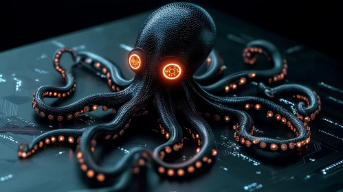 Cyborg Octopus with Glowing Tentacles