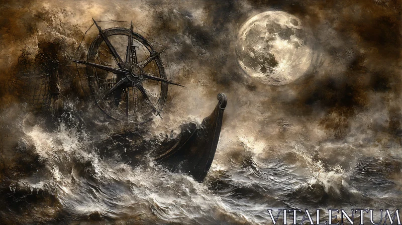 Mystical Maritime Scene with Moonlit Sky AI Image