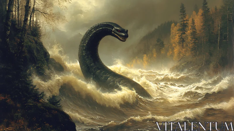 Mythical Creature in Stormy Waters AI Image