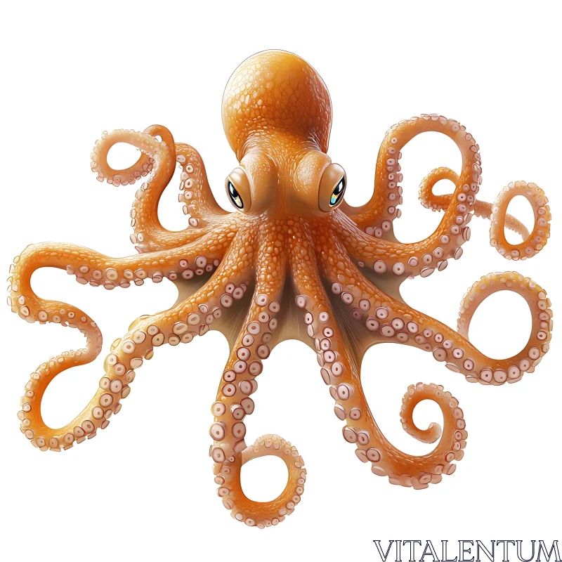 AI ART Orange Octopus with Intricate Tentacle Details