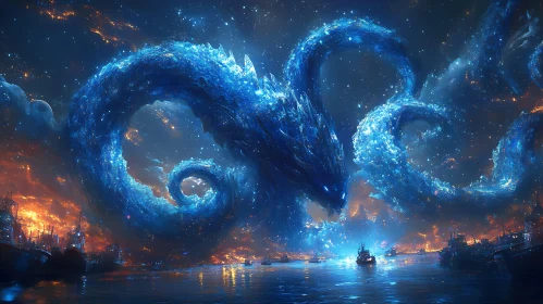 Mythical Kraken Amidst Starry Ocean