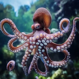 Octopus Gliding Amidst Underwater Flora