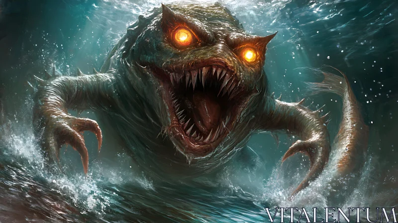 Fearsome Sea Monster with Glowing Eyes AI Image