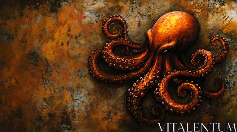 Detailed Octopus Artwork Against Textured Backdrop AI Image