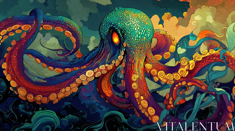 Psychedelic Octopus Illustration AI Image