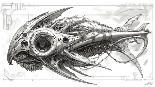 Futuristic Biomechanical Fish Illustration