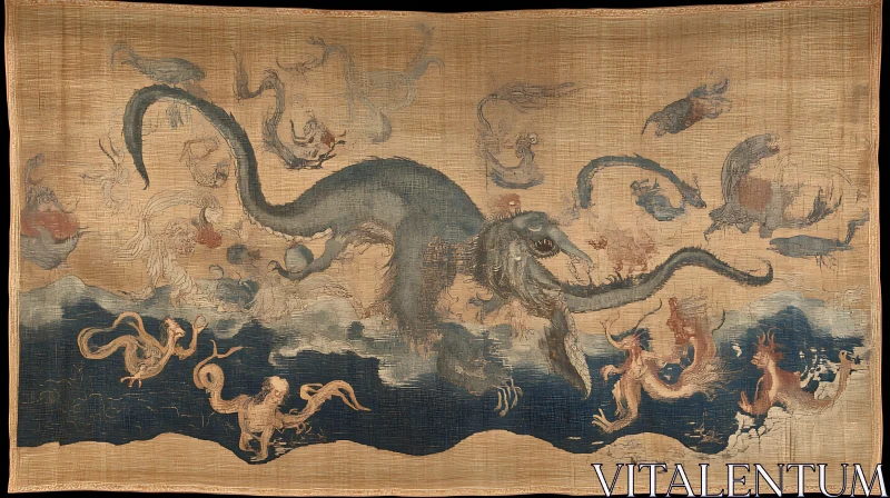 AI ART Mythical Sea Dragon Tapestry Artwork