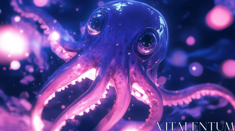 Neon Lit Octopus in Deep Ocean AI Image