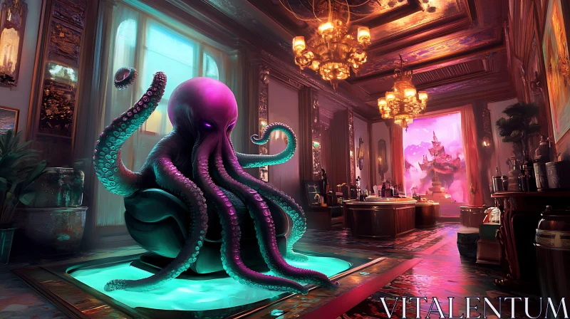 Mystical Octopus in Opulent Interior AI Image