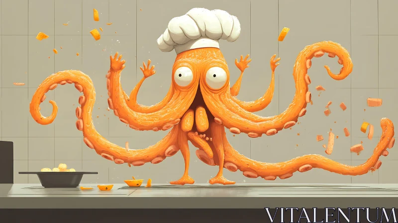 Funny Octopus Chef Cooking AI Image