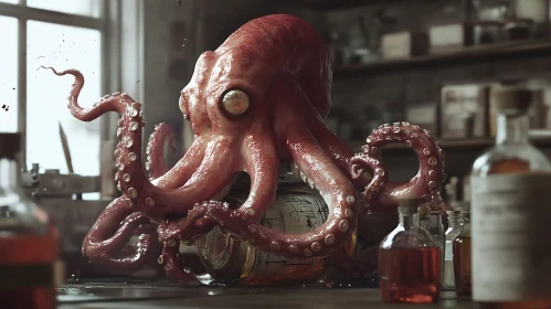 Scientific Octopus in Lab