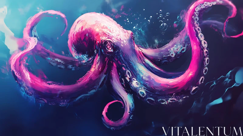 AI ART Vivid Pink and Purple Octopus in Dynamic Ocean Scene