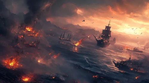 Fiery Destruction of Ships at Sea