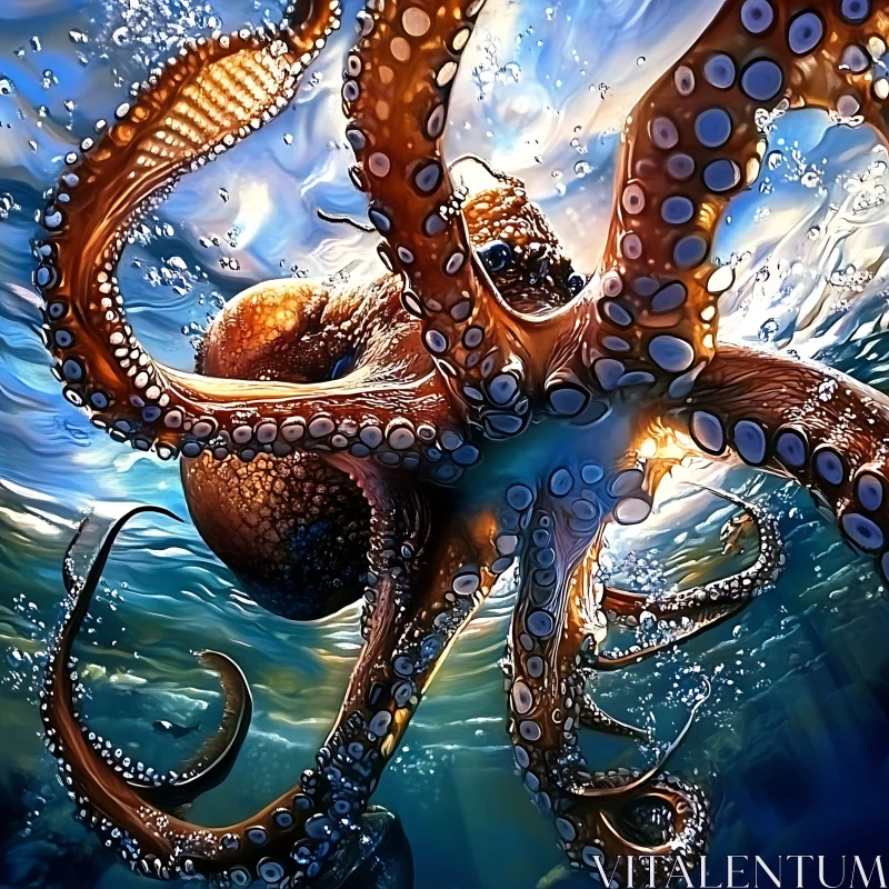 Octopus Displaying Tentacles Underwater AI Image