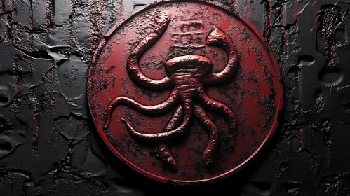 Ancient Octopus Symbol on Dark Weathered Surface