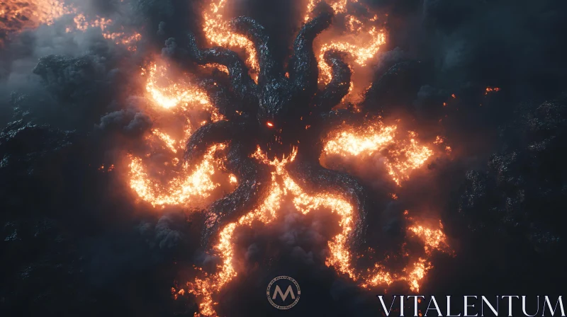 Infernal Demonic Entity with Flaming Tentacles AI Image