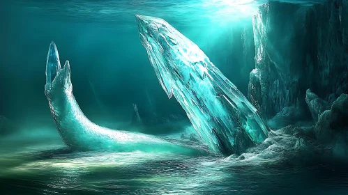 Surreal Ice Serpent Amidst Glacial Waterscape