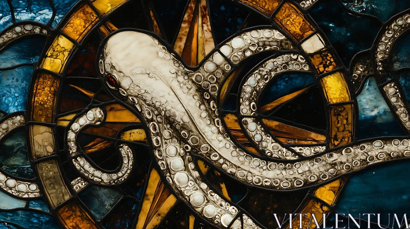 Artistic Stained Glass Mosaic of Octopus AI Image