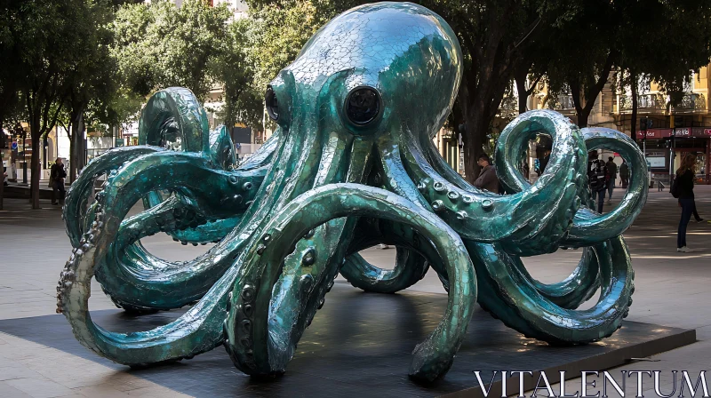 Intricate Metal Octopus Art in City Square AI Image