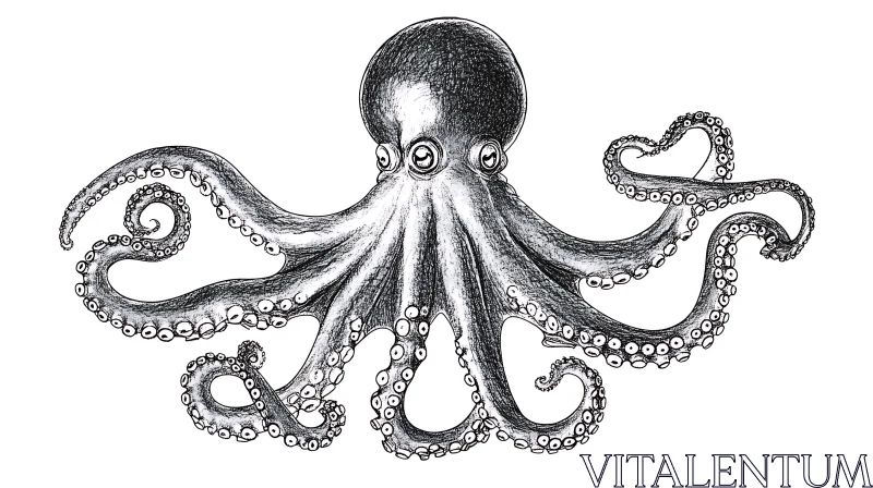 Intricate Black and White Octopus Drawing AI Image