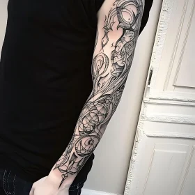 Full Arm Abstract Geometric Tattoo Design