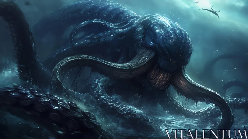 Terrifying Sea Monster with Massive Tentacles AI Image