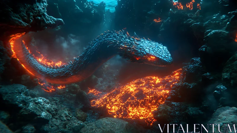 Underwater Lava Dragon in Volcanic Realm AI Image