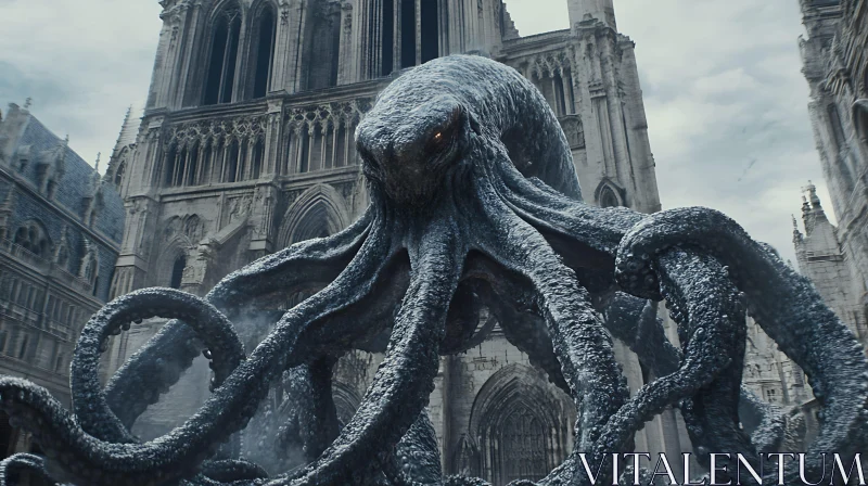 AI ART Gigantic Kraken at Gothic Cathedral