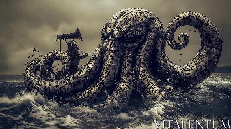 Musical Octopus in Surreal Ocean Scene AI Image