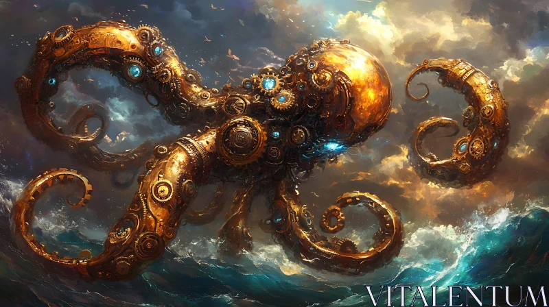 AI ART Fantasy Steampunk Octopus Art