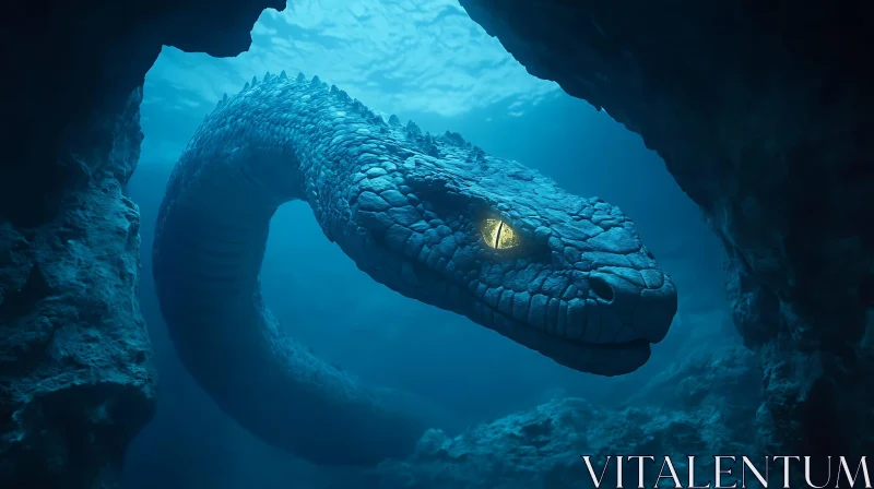 Enigmatic Aquatic Serpent in Subterranean Habitat AI Image