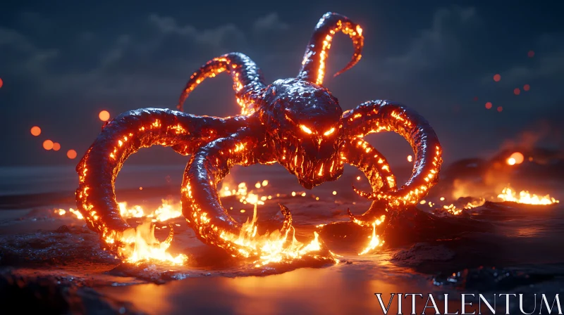 Molten Tentacle Beast in Dark Scenery AI Image