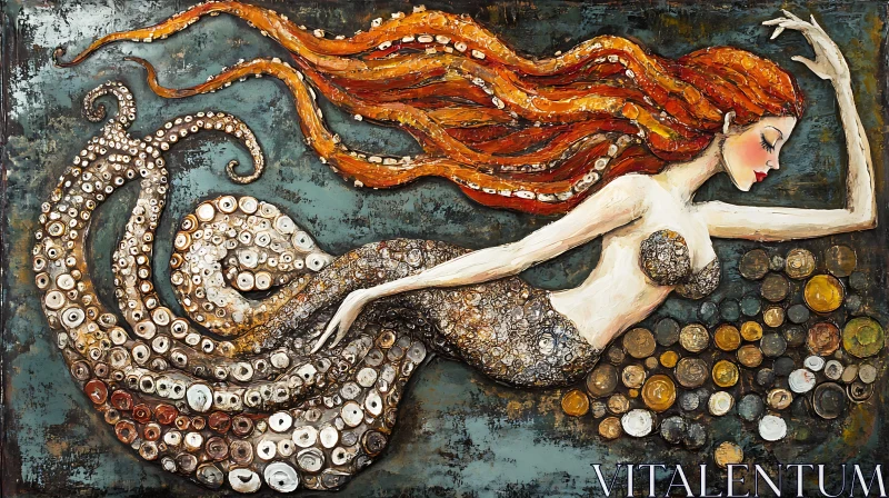 Abstract Mermaid Artwork with Detailed Tail and Patterns AI Image