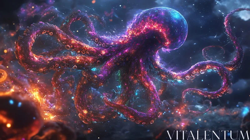 Ethereal Octopus in a Cosmic Nebula AI Image