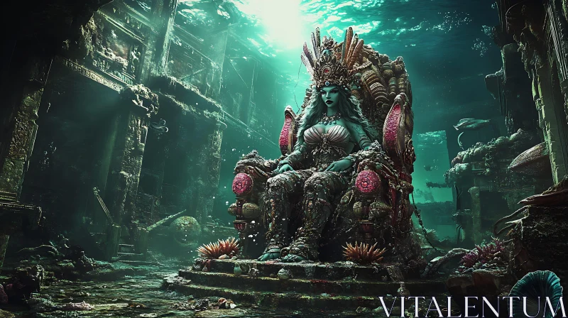 Underwater Queen in Ancient Sunken City AI Image