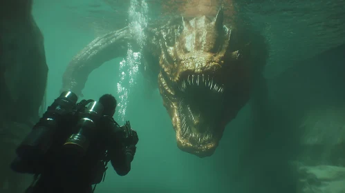 Underwater Diver Meets Formidable Beast