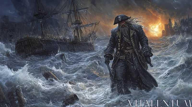 Dramatic Pirate Adventure in a Storm AI Image