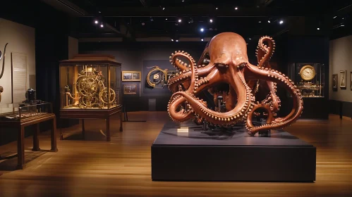 Steampunk Octopus in Museum Art Display